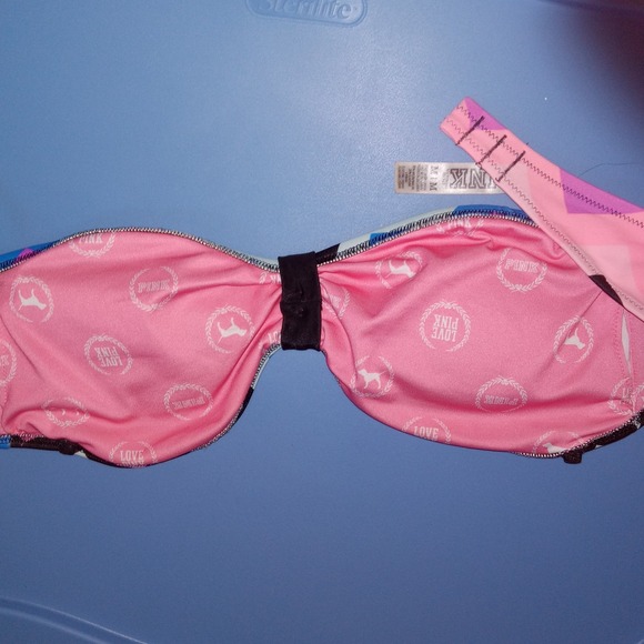 PINK by VS Swim SZ M Bikini Zig Zag Padded Bandeau Geometric Top - Picture 7 of 8